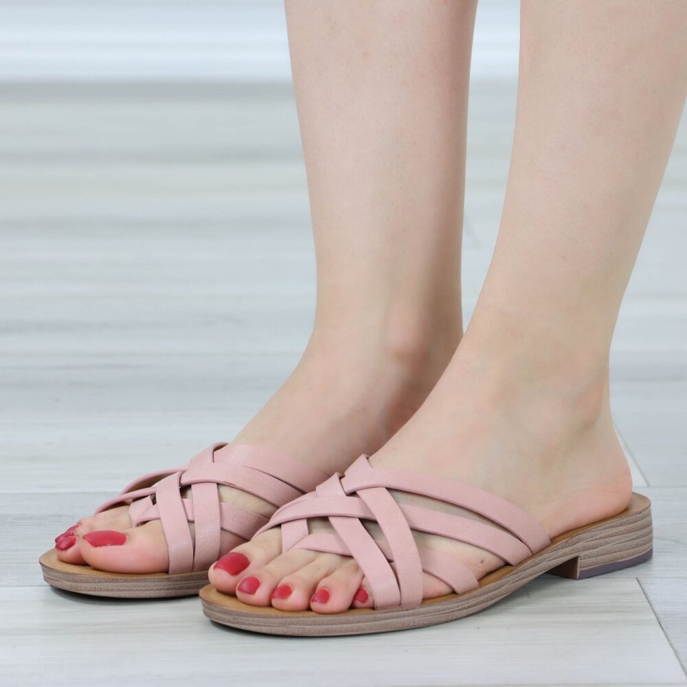Pink Crisscross Sandals Flat Casual Shoes Flex Comfort Sole